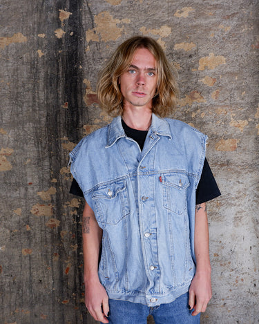 Vintage 90s PERRY'S oversized  light blue denim vest | XXL