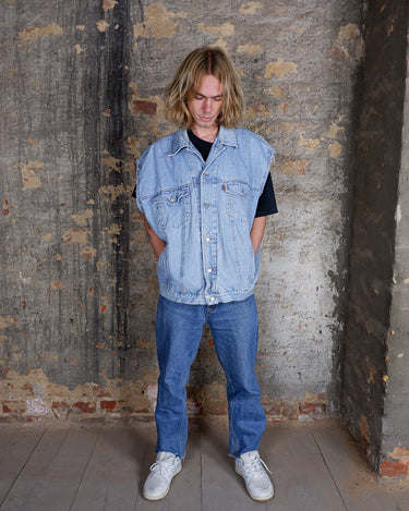 Vintage 90s PERRY'S oversized  light blue denim vest | XXL