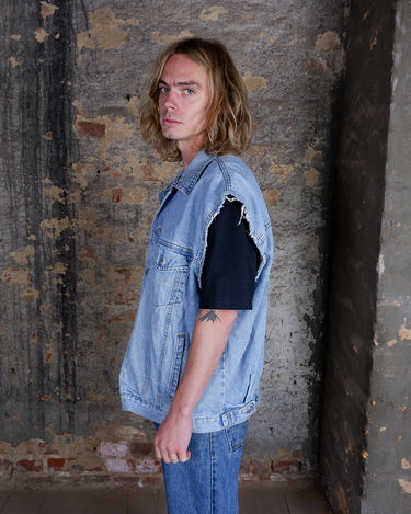 Vintage 90s PERRY'S oversized  light blue denim vest | XXL