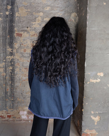 Vintage 90s navy blue cotton vest with corduroy details | L-XL