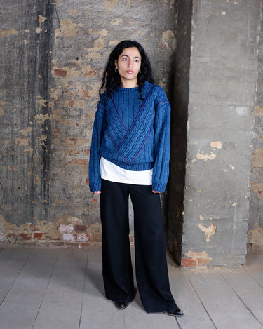 Vintage 80s ROMANA MODE blue sweater with leather details | S-M