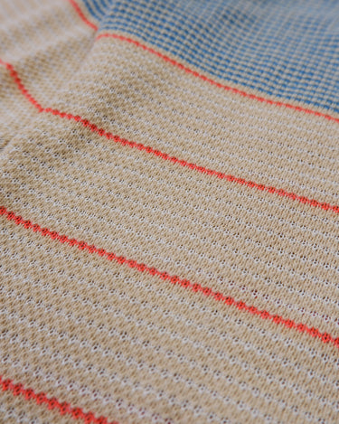 Vintage 80s sheer lightweight blue and yellow striped linen cotton polo sweater | S-M