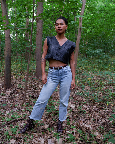 Vintage 90s black patchwork cropped leather vest | S-L