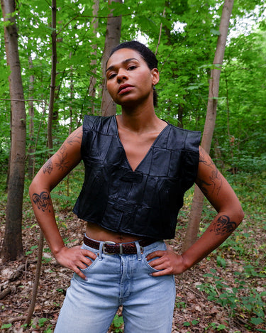 Vintage 90s black patchwork cropped leather vest | S-L