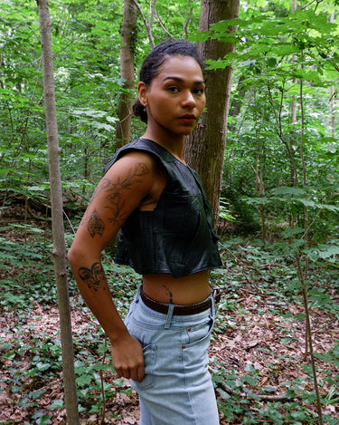 Vintage 90s black patchwork cropped leather vest | S-L