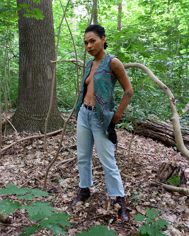 Handmade long reversible vest with fringe | XS