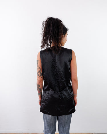 Vintage 90s black velvet long vest with golden embroidery | S-M