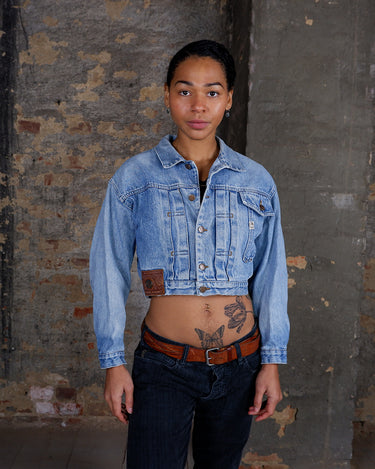 Premium Vintage 80s 90s AMERICANINO light blue cropped denim jacket | XS-S