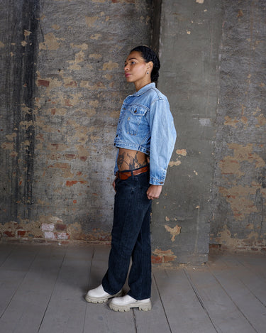 Premium Vintage 80s 90s AMERICANINO light blue cropped denim jacket | XS-S