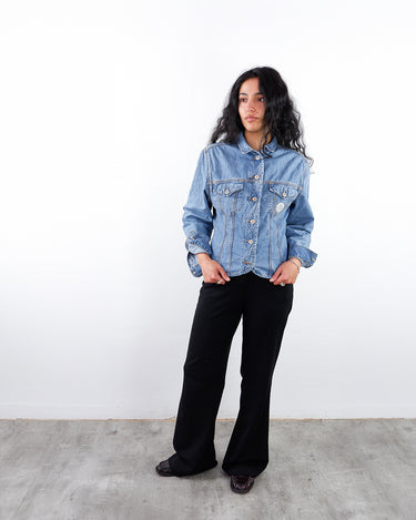 Vintage 90s mid-blue wash denim button-down shirt (lightweight jacket) | XS-S