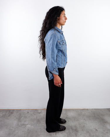 Vintage 90s mid-blue wash denim button-down shirt (lightweight jacket) | XS-S