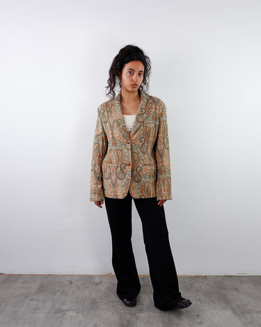 Vintage 90s colorful paisley pattern blazer with shoulder pads | M