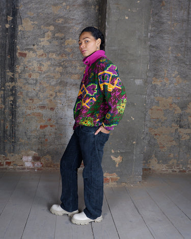 Vintage 80s DACK'S SPORTSWEAR colorful fleece with geometric pattern (thin) | XS-S