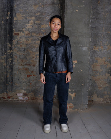 Vintage 90s GIORGIO CUIRS black lightweight buttery soft leather blazer | XS-S