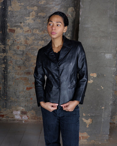 Vintage 90s GIORGIO CUIRS black lightweight buttery soft leather blazer | XS-S