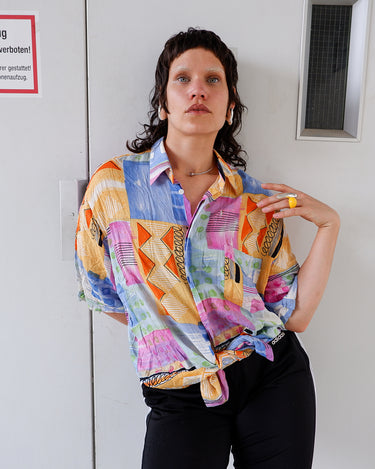 Vintage 80s colorful crazy pattern shirt | L-XL