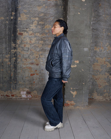 Vintage 80s industrial grey leather jacket with tactical D ring detail | S-M