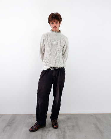 Vintage 90s brown melange half-zip lightweight cable knit sweater | M-L