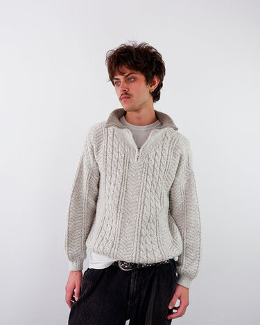Vintage 90s brown melange half-zip lightweight cable knit sweater | M-L