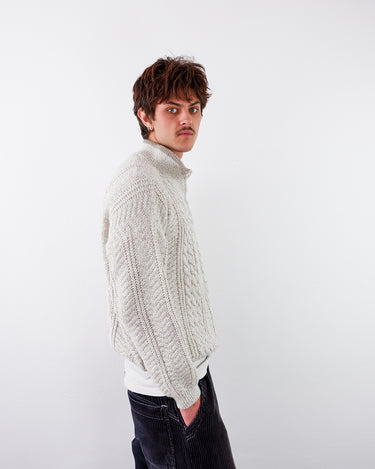 Vintage 90s brown melange half-zip lightweight cable knit sweater | M-L