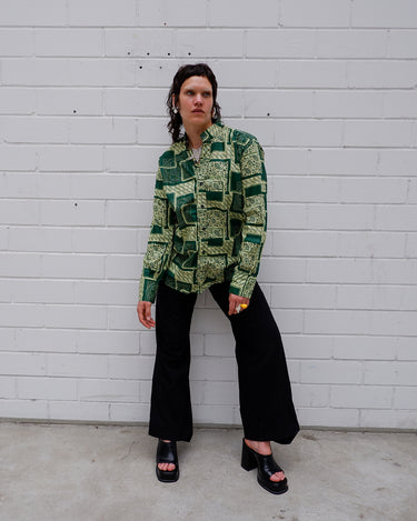 Vintage 80s 90s green pattern shirt | M-L