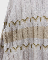 Tired of the same-old, boring sweaters? Look no further than this vintage 80s sweater! It's the perfect mix of classic and oldscool with its dirty white beige hue and classic cable knit pattern. Brown geometric details give it a subtle but unique edge. The thin knit makes it perfect for all-year wear!