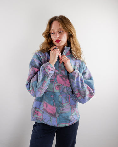 Vintage 80s colorful lightweight half zip fleece | S-M
