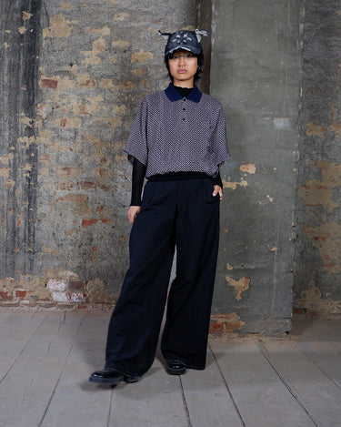 Vintage 90s red, black, lavender and cream geometric pattern silk polo shirt | M-L