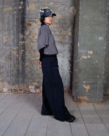 Vintage 90s red, black, lavender and cream geometric pattern silk polo shirt | M-L