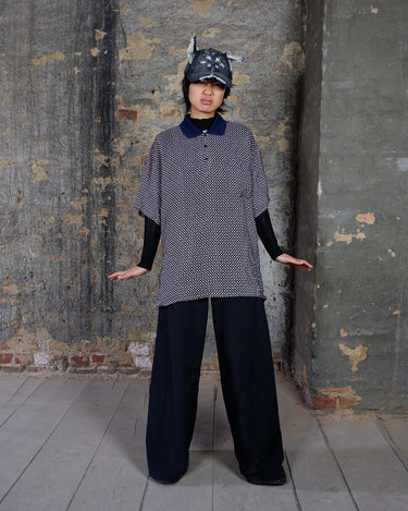 Vintage 90s red, black, lavender and cream geometric pattern silk polo shirt | M-L