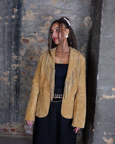 Vintage 90s GIPSY brown fringe jacket (no closure) | M