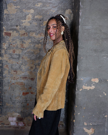 Vintage 90s GIPSY brown fringe jacket (no closure) | M
