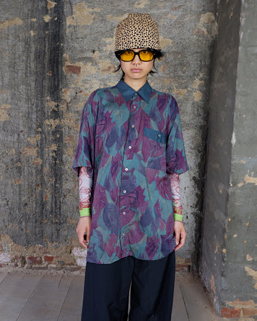 Vintage 80s leaf print polo shirt | M-L