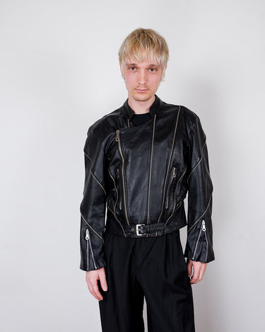 Vintage 80s 90s C. YAP rebel cut leather biker jacket with lined up zipper details (thin) | S-L