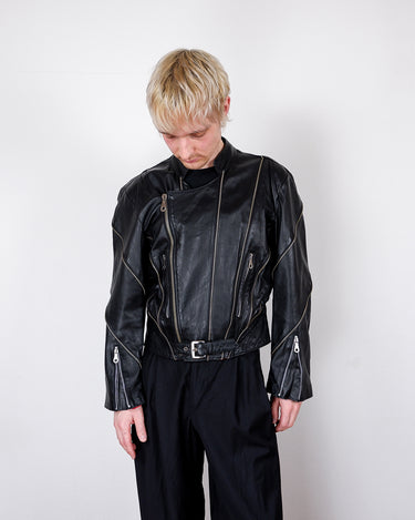 Vintage 80s 90s C. YAP rebel cut leather biker jacket with lined up zipper details (thin) | S-L