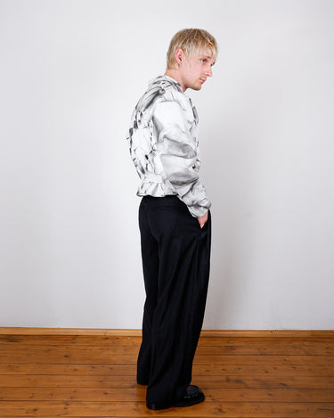 Vintage 80s grey, black and white marble pattern (light!) crop biker jacket with belt | S-L