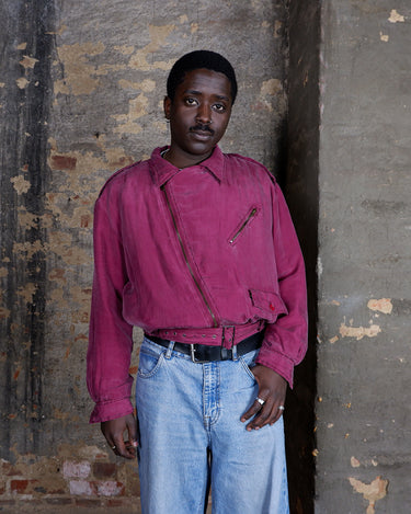 Vintage 80s dark pink silk biker jacket | S-M