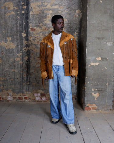 Premium Vintage 80s WESTERN SCHOTT fringe suede leather jacket with conchos | XXL