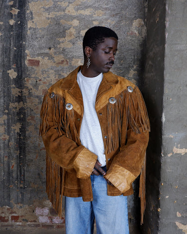Premium Vintage 80s WESTERN SCHOTT fringe suede leather jacket with conchos | XXL