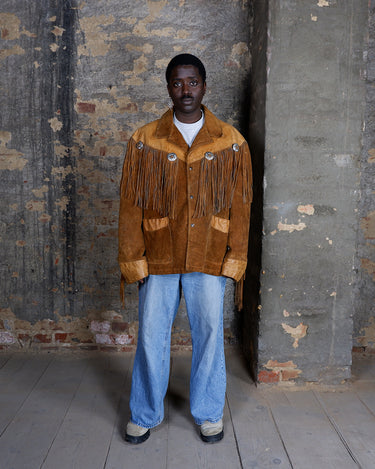 Premium Vintage 80s WESTERN SCHOTT fringe suede leather jacket with conchos | XXL