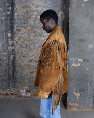 Premium Vintage 80s WESTERN SCHOTT fringe suede leather jacket with conchos | XXL