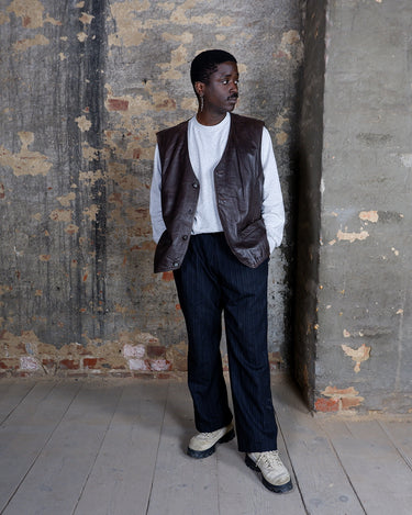 Vintage 90s chocolate brown full leather vest | XL