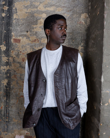 Vintage 90s chocolate brown full leather vest | XL