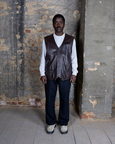 Vintage 90s chocolate brown full leather vest | XL