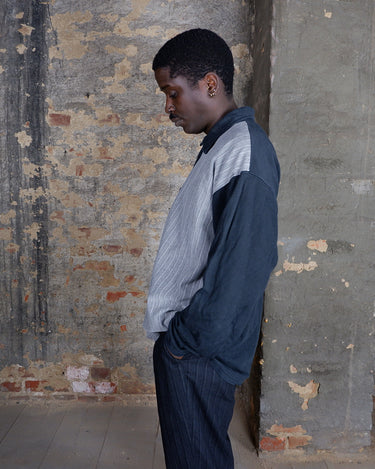 Vintage 90s gray and black half zip sweater | L-XL