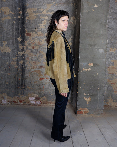 Premium Vintage 80s STARS & STRIPES brown fringe jacket with conchos (no closure) | L