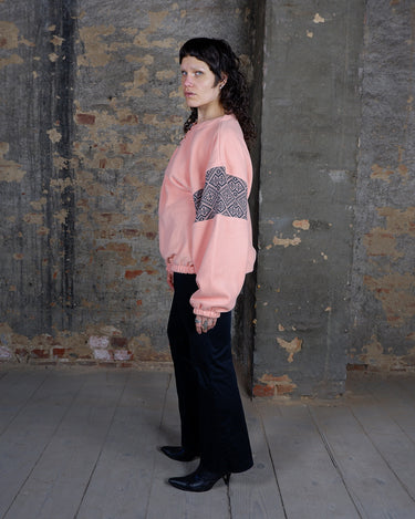 Vintage 90s Salmon Pink Fleece Sweater with shell buttons | L