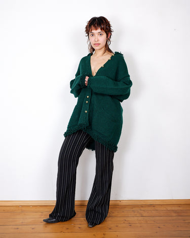 Handmade forest green long cardigan with loop trim details | S-L