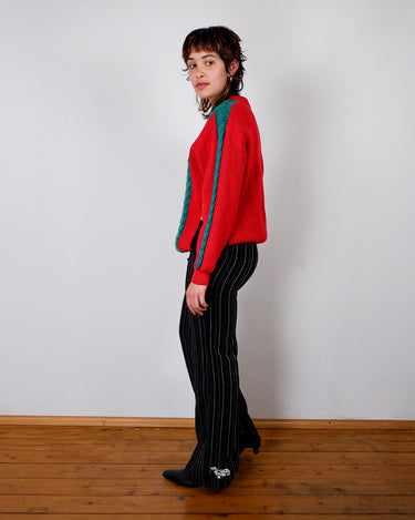 Vintage 80s thick wool cable knit sweater with color stripes | XS-L