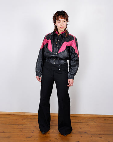 Vintage 90s IXS motorcycle jacket in black and pink | XS